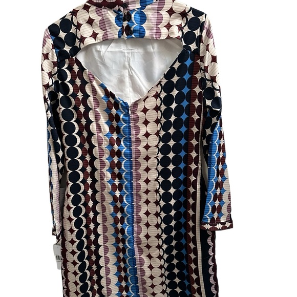 DONNA Morgan Long Sleeve Blue, Brown & Cream Circle Print Mini Dress Size 8 NWT - Picture 5 of 14